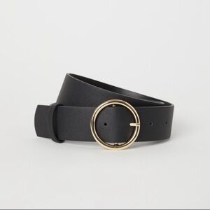 H&M Black Belt with Gold Circle Buckle